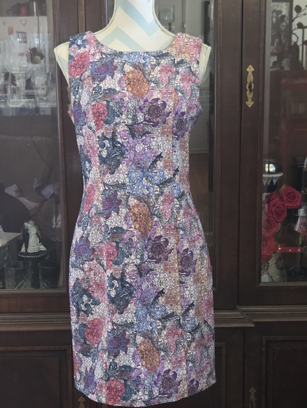H&M Floral Sleeveless Sheath Dress Front Zip Back Cutout Multicolor Size 10